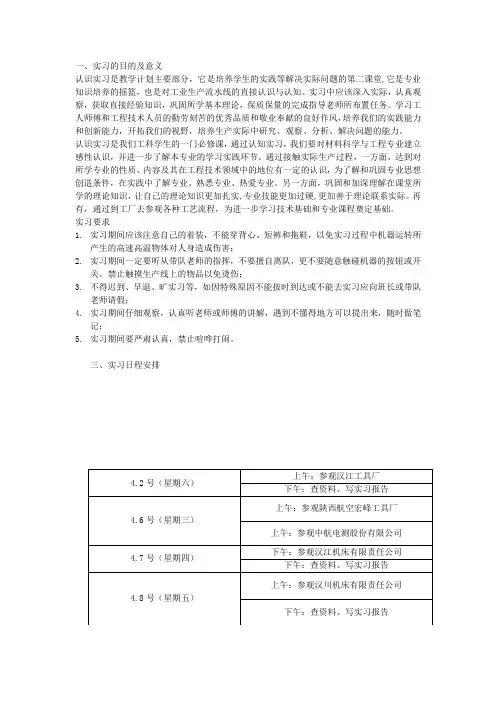 机械设计制造及其自动化专业认识实习报告