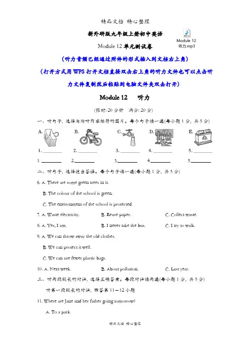 新外研版九年级上册初三英语 Module 12 单元测试卷