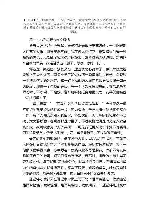 2021小升初满分作文精选四篇