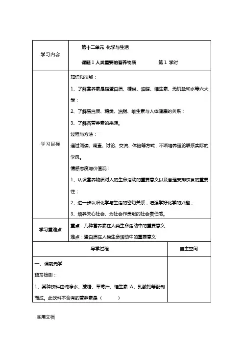 第12单元 化学与生活 精品导学案(13页)