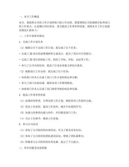 本月工作计划落实情况