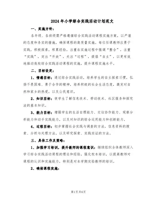 2024年小学综合实践活动计划范文（二篇）