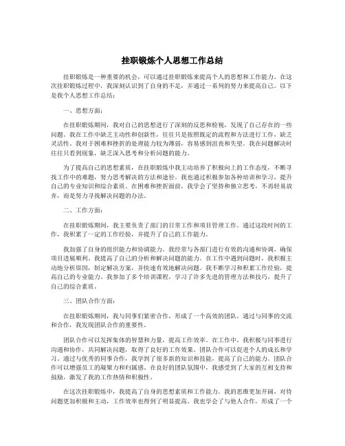 挂职锻炼个人思想工作总结