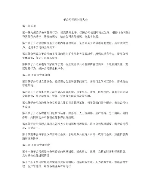 子公司管理制度大全