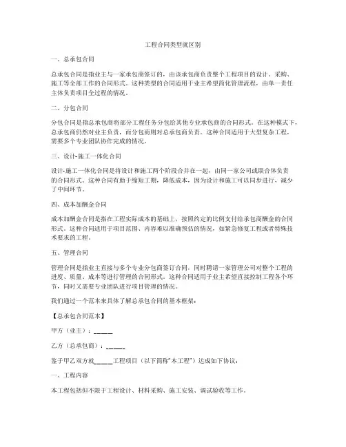 工程合同类型就区别