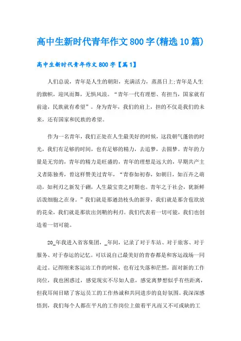 高中生新时代青年作文800字(精选10篇)