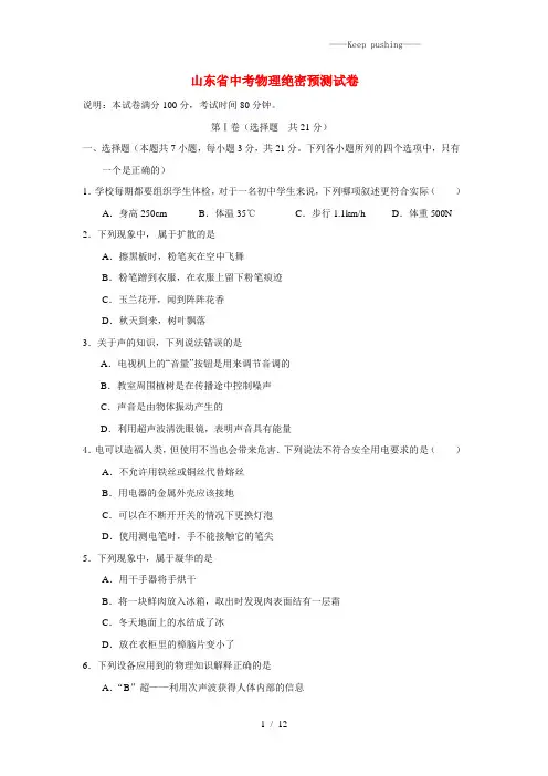 2023年山东省中考物理绝密预测试卷(含答案) (7)