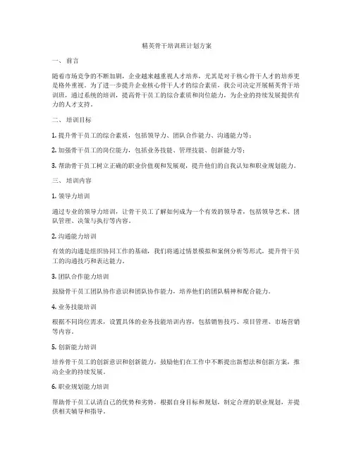 精英骨干培训班计划方案