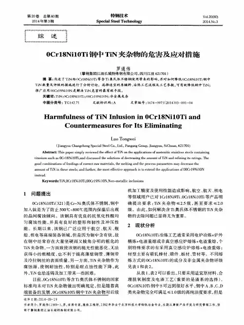0Cr18Ni10Ti钢中TiN夹杂物的危害及应对措施