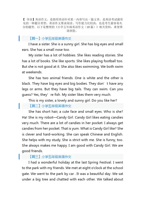 小学五年级英语作文（10篇）