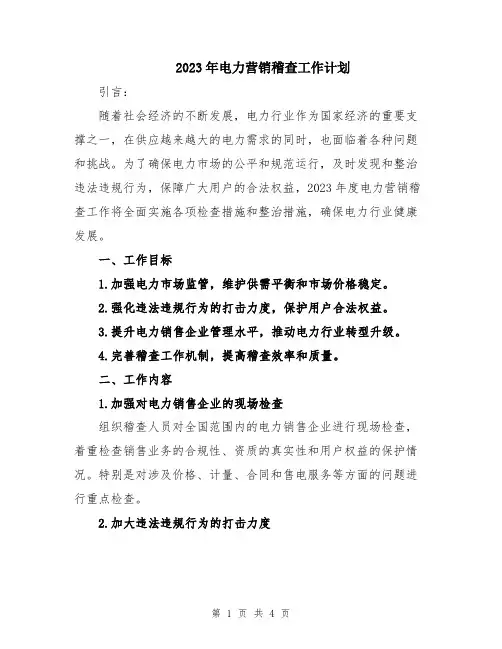 2023年电力营销稽查工作计划