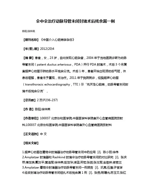 伞中伞治疗动脉导管未闭封堵术后残余漏一例