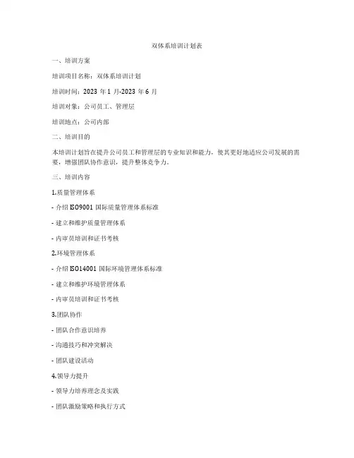 双体系培训计划表