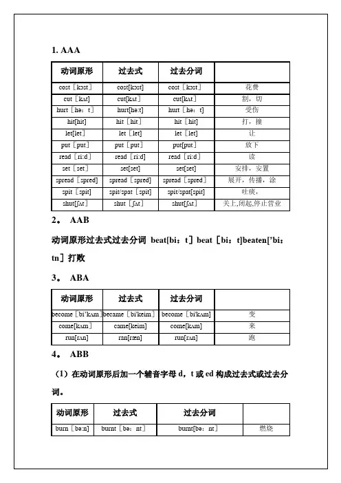 动词的过去式和过去分词表格