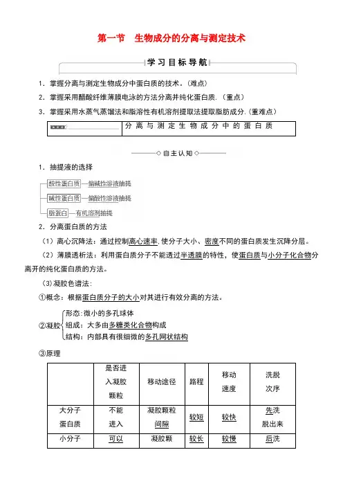 高中生物第四章生物化学与分子生物学技术第1节生物成分的分离与测定技术教案苏教版选修1(new)