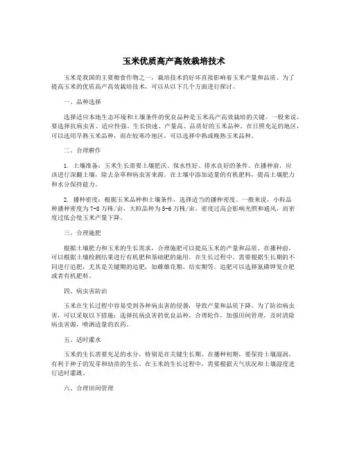玉米优质高产高效栽培技术