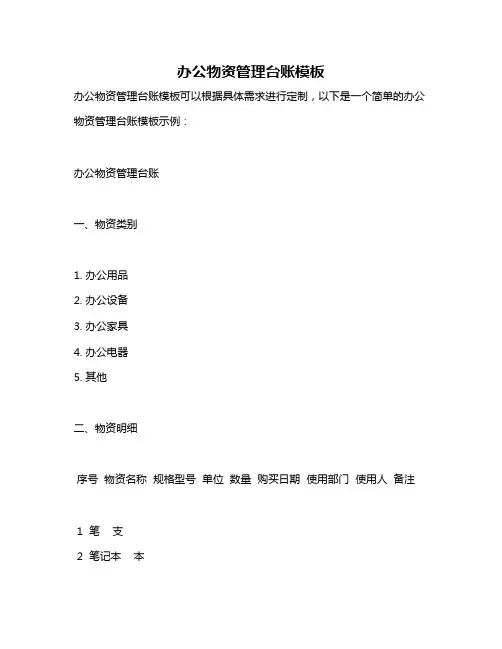 办公物资管理台账模板