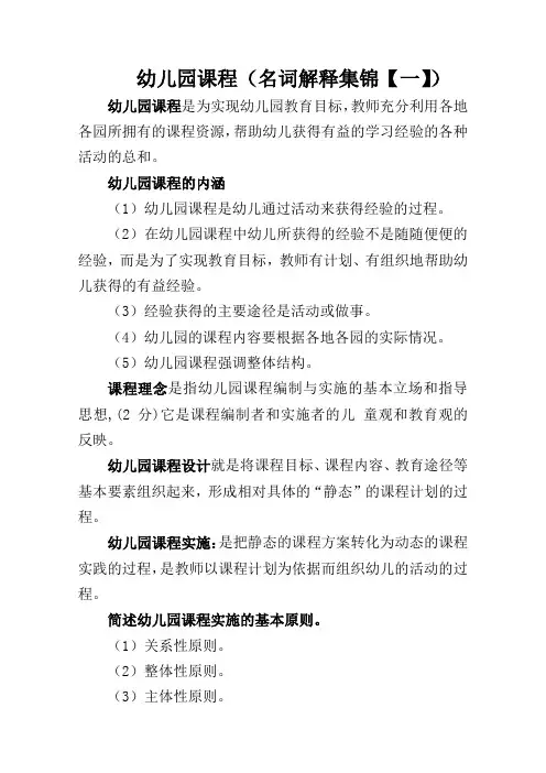 幼儿园课程(名词解释集锦【一】)
