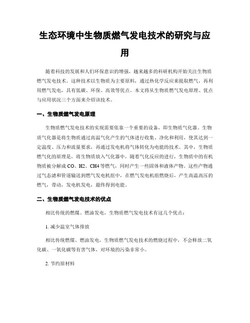 生态环境中生物质燃气发电技术的研究与应用
