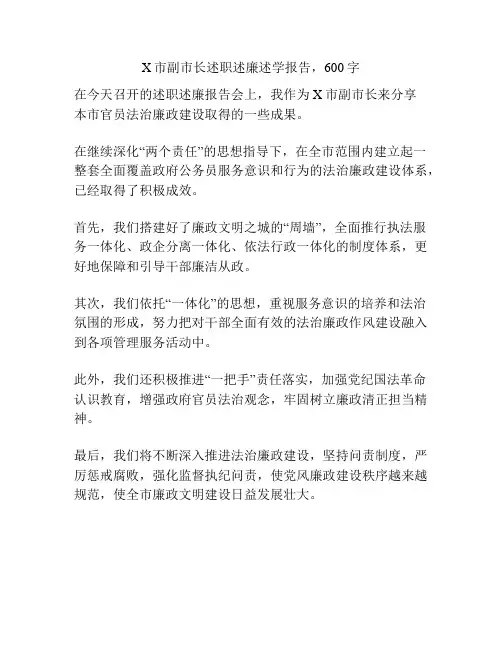 X市副市长述职述廉述学报告