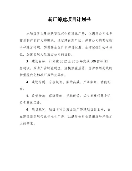 新厂筹建项目计划书