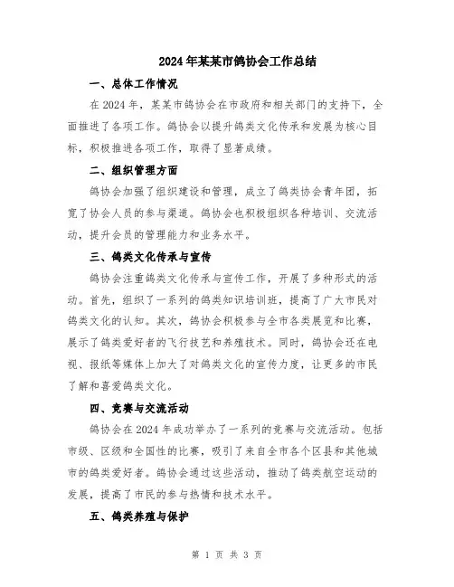 2024年某某市鸽协会工作总结