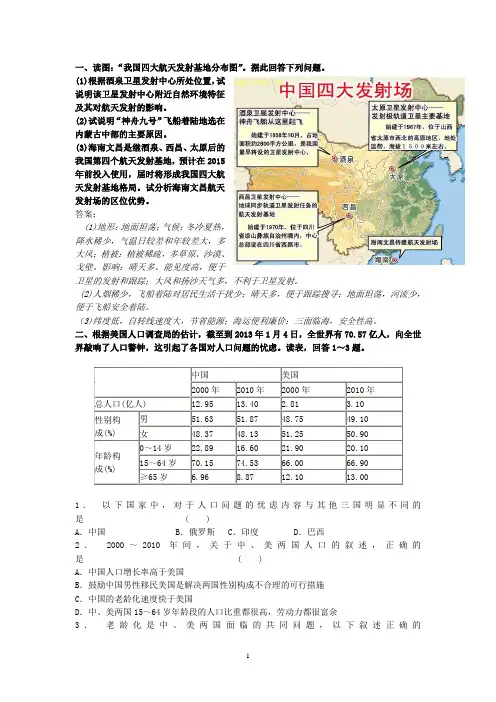 2014届江苏高考地理读图题专项训练