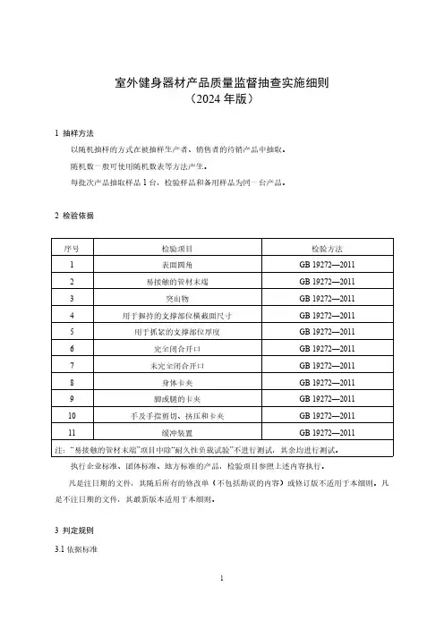 115 室外健身器材产品质量监督抽查实施细则(2024年版)