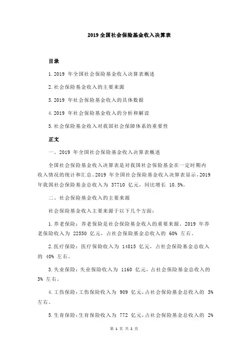 2019全国社会保险基金收入决算表