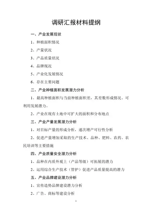 调研汇报材料提纲
