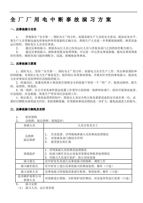 全 厂 厂 用 电 中 断 事 故 演 习 方 案