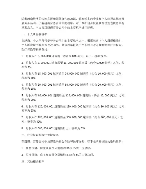 越南劳务合同税率