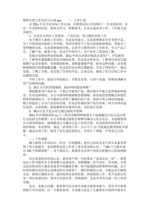销售年度工作总结与计划ppt 