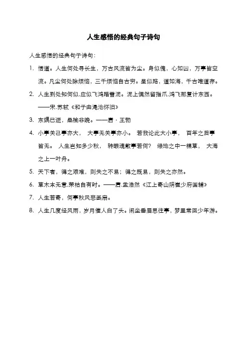 人生感悟的经典句子诗句