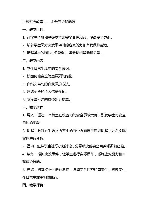 主题班会教案安全自护我能行