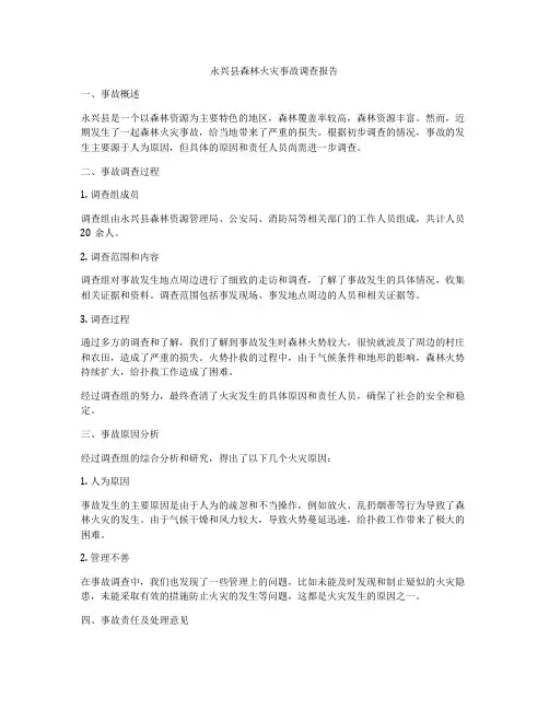 永兴县森林火灾事故调查报告