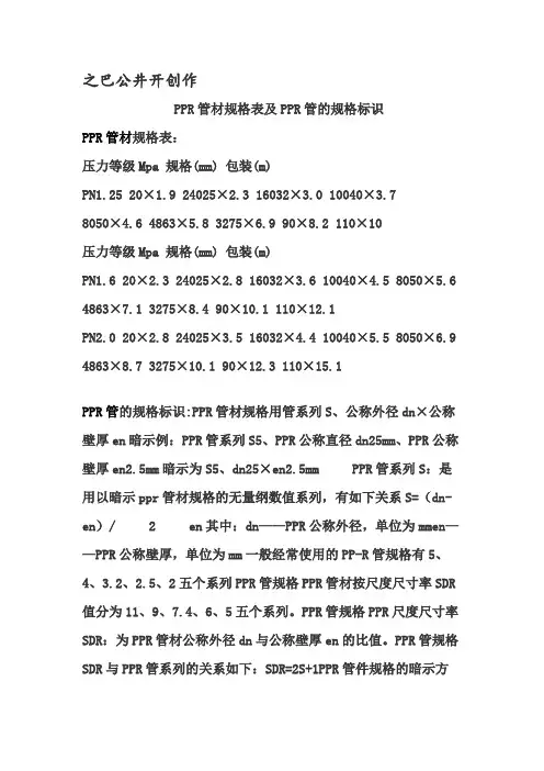 PPR管材规格表及PPR管的规格标识