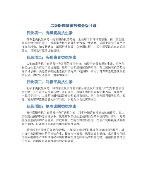二级医院抗菌药物分级目录