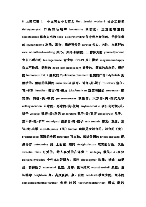 译林版八年级上册英语词汇表