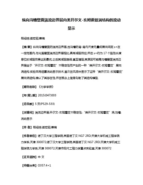 纵向沟槽壁面湍流边界层内类开尔文-亥姆霍兹涡结构的流动显示