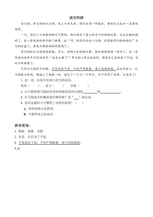 阅读理解《成功的路》附答案