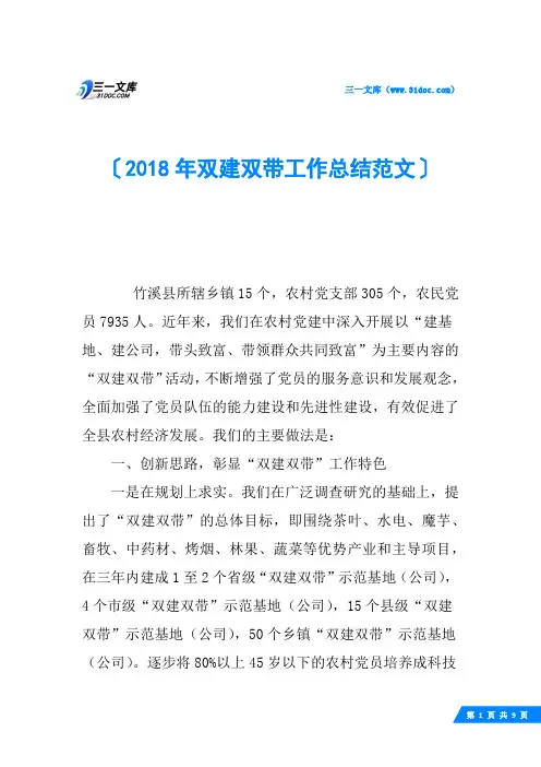 2018年双建双带工作总结范文