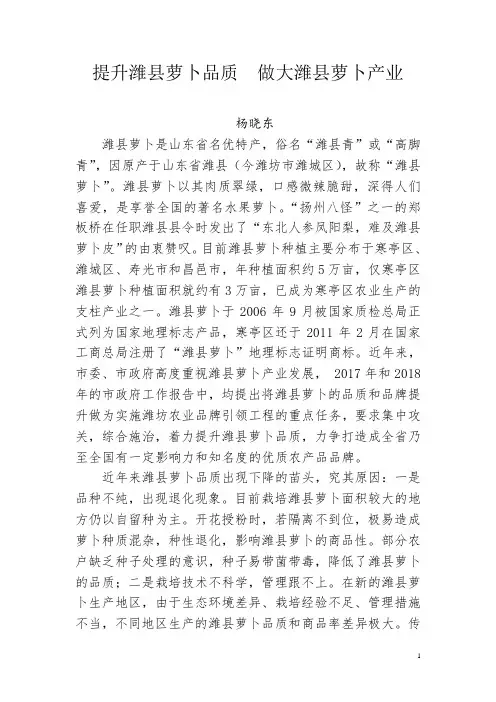 提升潍县萝卜品质,助力潍坊乡村振兴