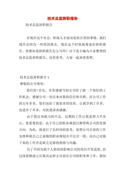 技术总监辞职报告