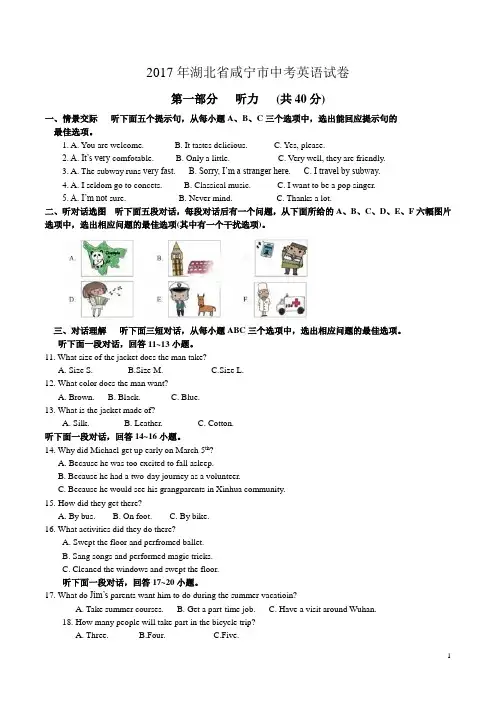 2017年湖北省咸宁市中考英语试卷