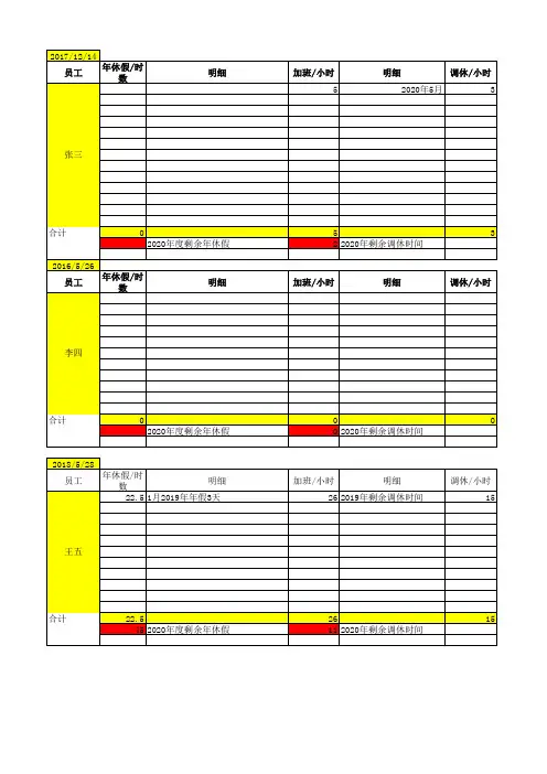 员工请假调休加班登记表
