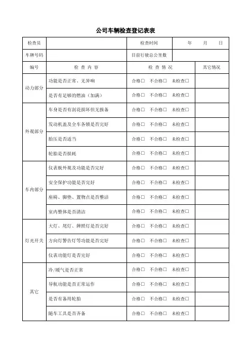 公司车辆检查登记表模板(可修改)