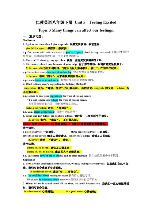 仁爱英语八年级下册 u5 t3 重点知识点总结及练习教学文案