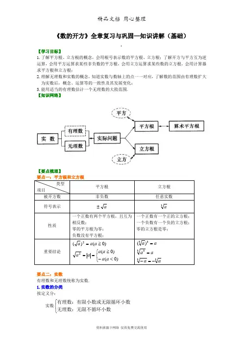华东师大初中数学八年级上册《数的开方》全章复习与巩固--知识讲解(基础)