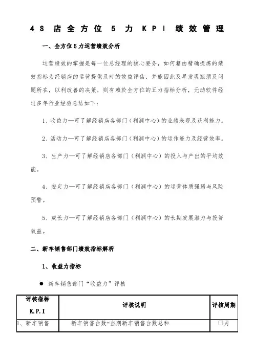 4S店全方位5力KPI绩效管理